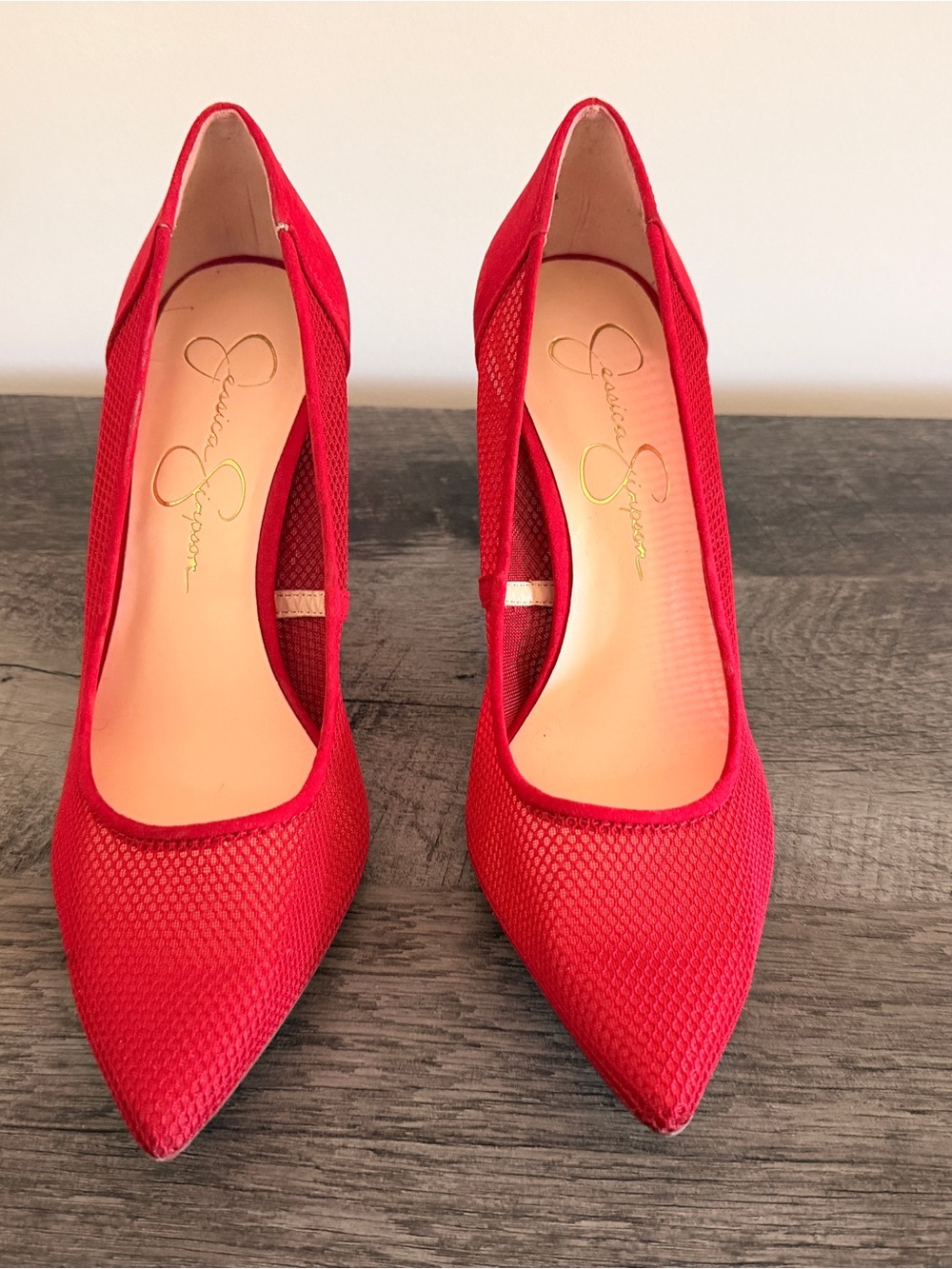 Jessica Simpson Red Mesh Pointed Toe Pumps/Heels